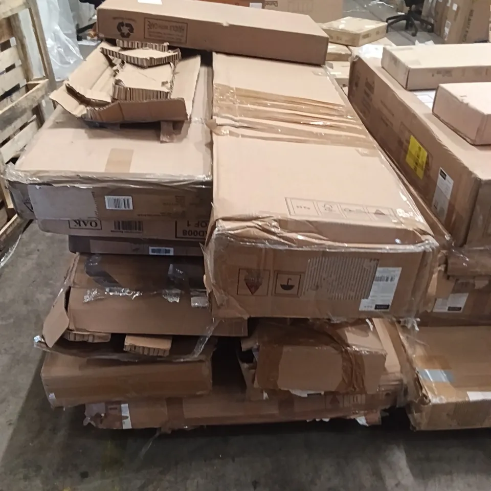 PALLET OF ASSORTED INCOMPLETE FURNITURE INCLUDING - STORAGE CHEST, SUPER WIDE TV UNIT, LARGE SIDEBOARD
