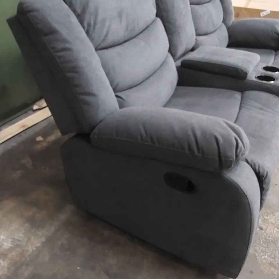 DESIGNER SORRENTO SLATE GREY PLUSH FABRIC UPHOLSTERED 2 SEATER MANUAL RECLINER SOFA
