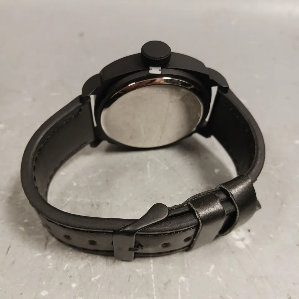 MENS FRANK SCHMIDT WATCH – LARGE BLACK CASE – WHITE PILOT DIAL – BLACK LEATHER STRAP