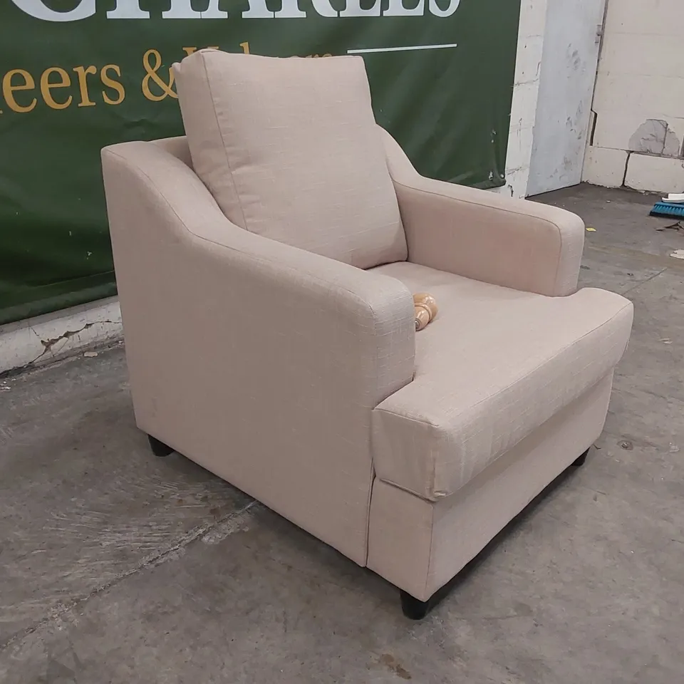 QUALITY DESIGNER BEIGE FABRIC UPHOLSTERED ARM CHAIR