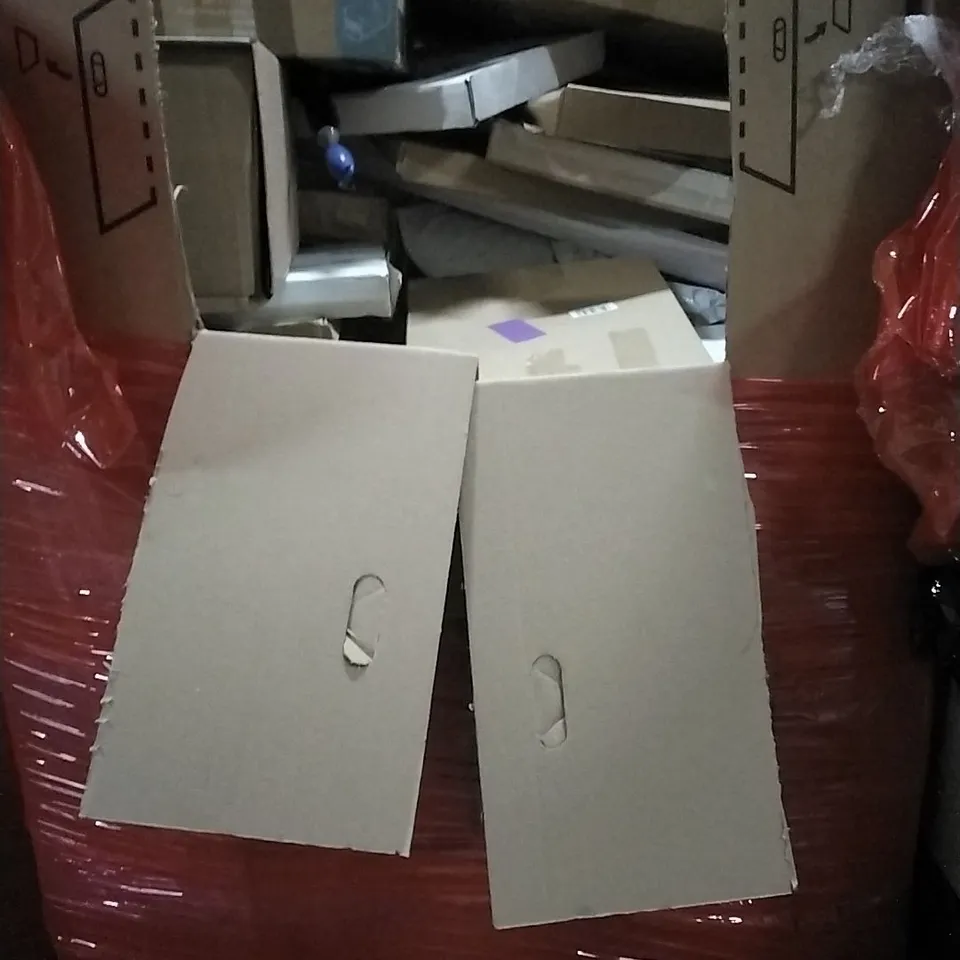 PALLET OF HOUSEHOLD ITEMS TO INCLUDE WALL CLOCK, EV CHARGER,MAKEUP MIRROR FLOOR MAT AND OTHER ASSORTED ITEMS...