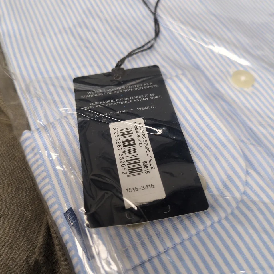 TM LEWIN SLIM FIT LIGHT BLUE STRIPE SHIRT, UK 15.5 COLLAR