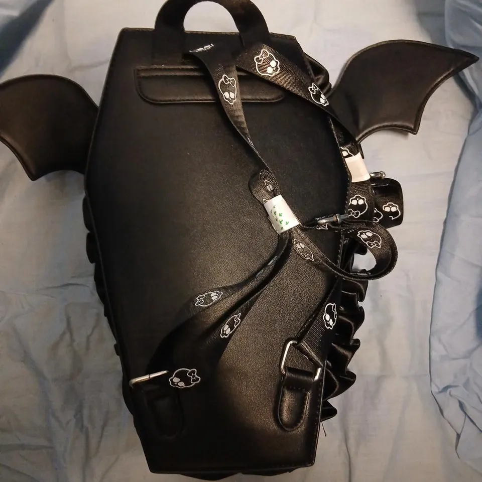 KOI HAUNT COUTURE BAG – BLACK WITH SPIDERWEB EMBROIDERY AND BAT WINGS (OS)