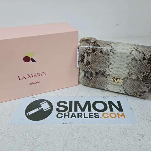 BOXED LA MAREY LONDON SNAKE-PRINT HANDBAG WITH GOLD STRAP