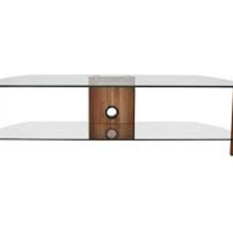 BOXED ALPHASON CENTURY TV STAND WALNUT WITH CLEAR GLASS SHELVES