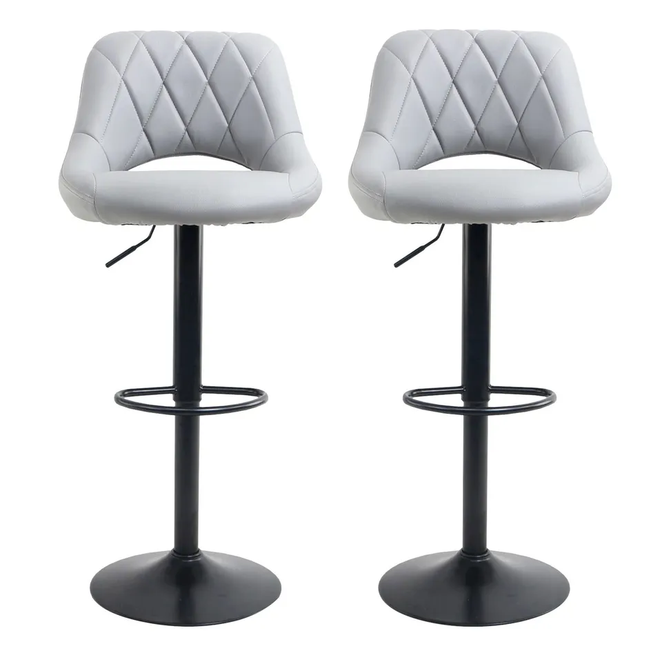 BOXED PAIR OF NEO FAUX LEATHER GREY BAR STOOLS WITH CHROME BASE (1 BOX)