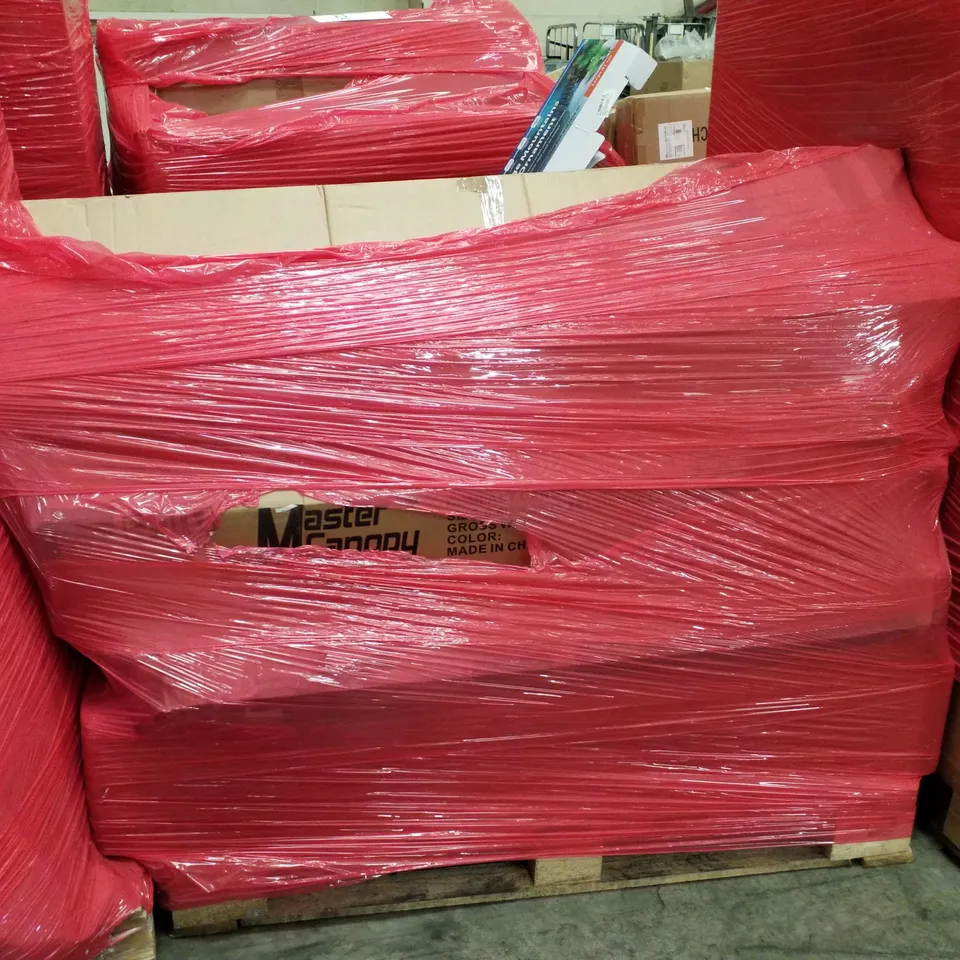 PALLET OF ASSORTED PRODUCTS INCLUDING MASTER CANOPY COMPACT CANOPY, VINYL RECORD BAG