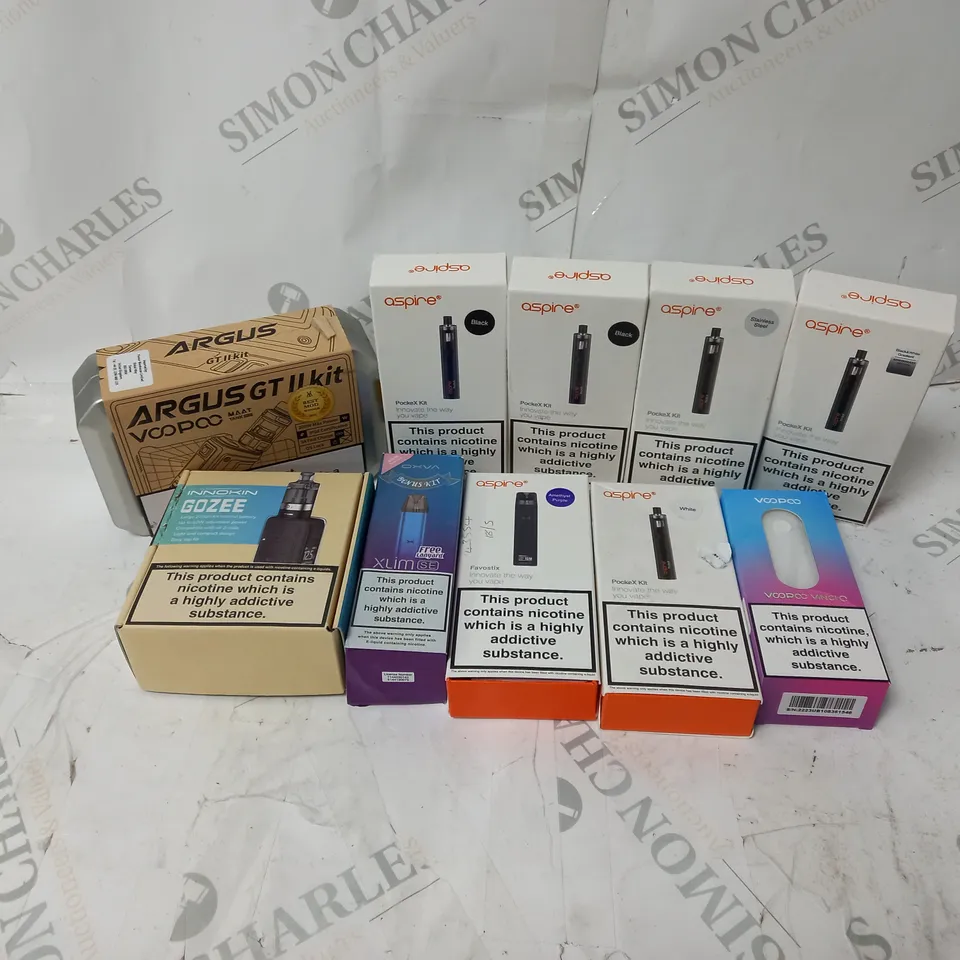 BOX OF APPROXIMATELY 10 ASSORTED E-CIG PRODUCTS TO INCLUDE ASPIRE, INNOKIN, VOOPOO 