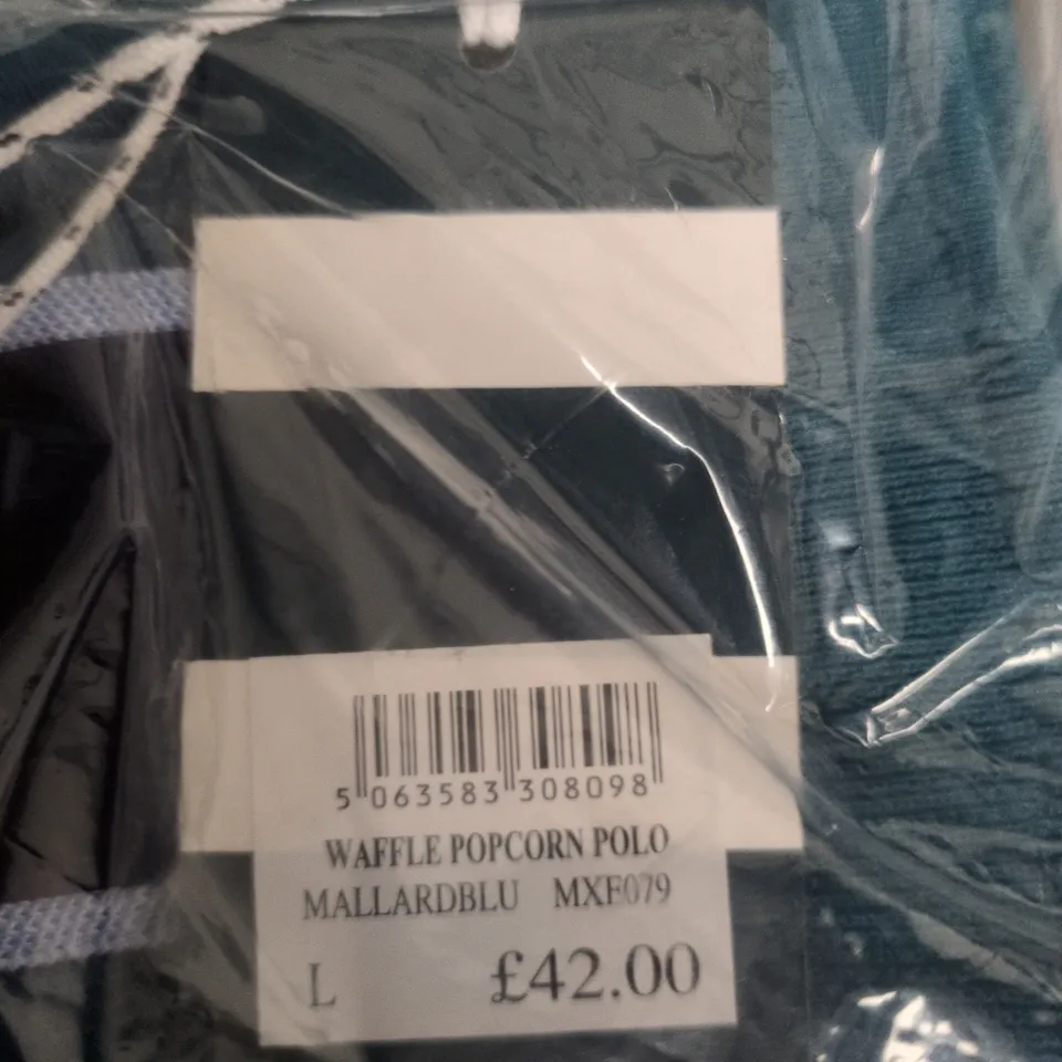 CREW CLOTHING COMPANY WAFFLE POPCORN POLO – MALLARD BLUE – SIZE L (MEN'S)
