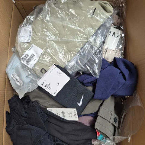 LARGE BOX OF APPROXIMATELY 25 ASSORTED CLOTHING ITEMS IN VARIOUS COLOURS, STYLES AND SIZES - COLLECTION ONLY
