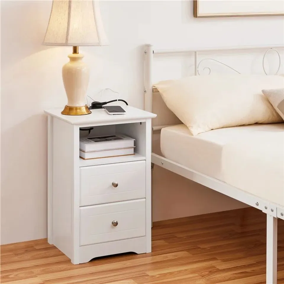 BOXED VASILISA WOODEN BEDSIDE TABLE IN WHITE - 1 BOX