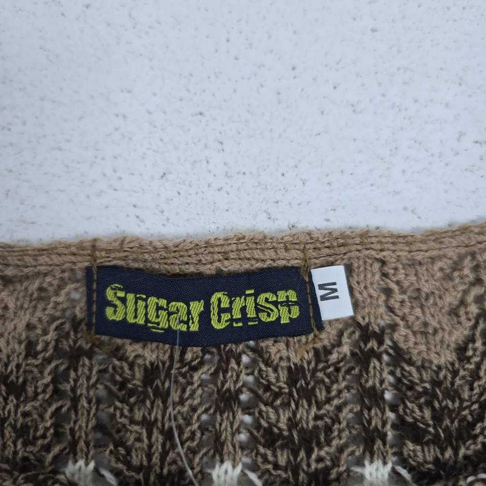SUGAR CRISP STRIPED KNITTED SWEATER – SIZE M (MEDIUM) – BROWN & CREAM 