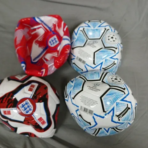 LOT OF 4 SIZE 5 FOOTBALLS INCLUDES ENGLAND SAND CHAMPIONS LEAGUE