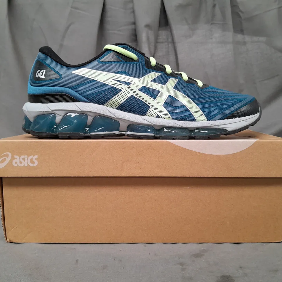 BOXED PAIR OF ASICS GEL-QUANTUM 360 VII SHOES IN LIGHT INDIGO/LIME GREEN UK SIZE 9