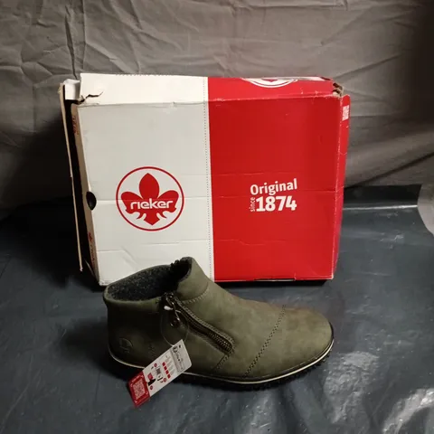 RIEKER OLIVE GREEN SUEDE WOMEN'S ANKLE BOOTS - BOXED - SIZE EUR 37 