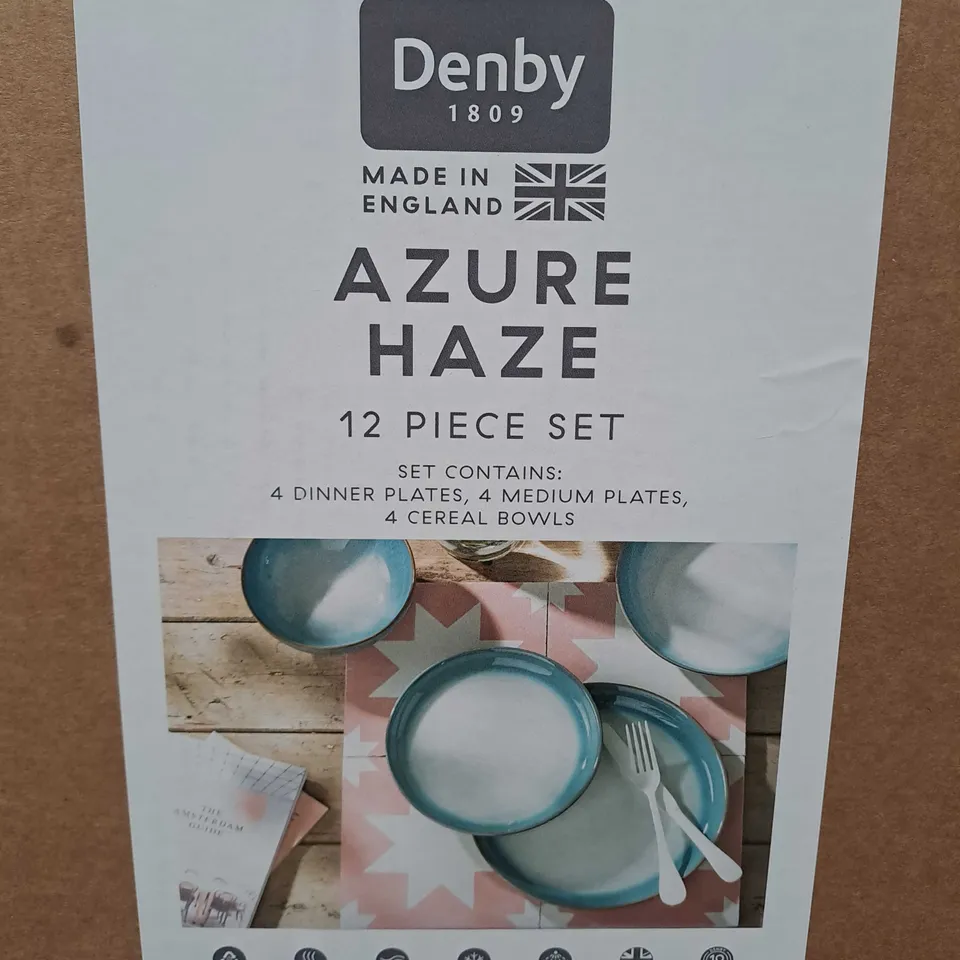 BOXED DENBY 12 PCE CROCKERY SET IN AZURE HAZE 