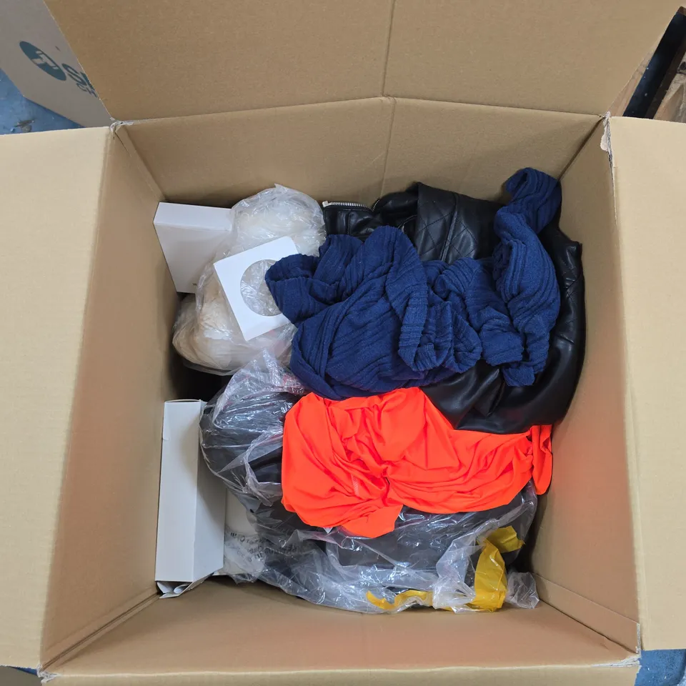 BOX OF APPROXIMATELY 25 HOUSEHOLD ITEMS TO INCLUDE: HOMEDICS SPEAKER, AQUA FACIAL DEVICE AND WAFFLE PYJAMAS