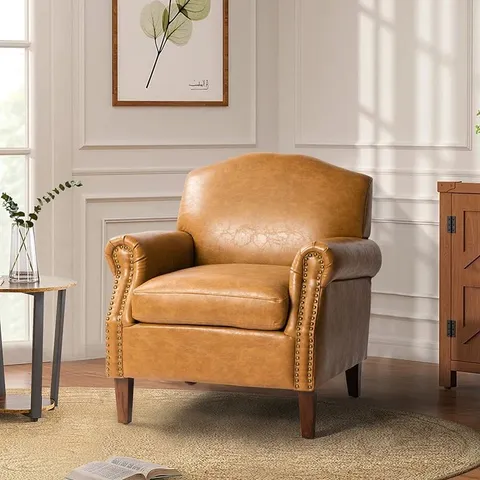 BOXED FARLEIGH FAUX LEATHER ARMCHAIR