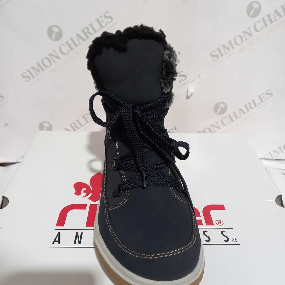 BOXED RIEKER WATER RESISTANT HIKER BOOTS, NAVY - SIZE 3.5