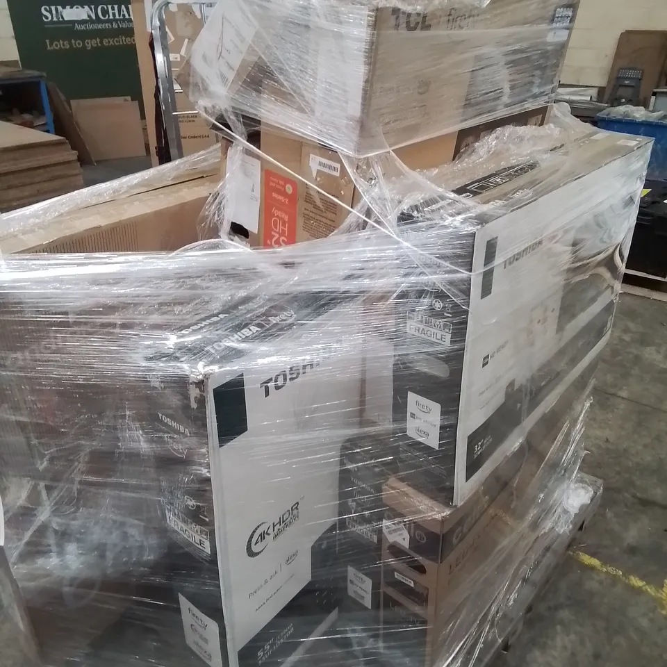 PALLET OF APPROXIMATELY 12 UNPROCESSED RAW RETURN TELEVISIONS TO INCLUDE;