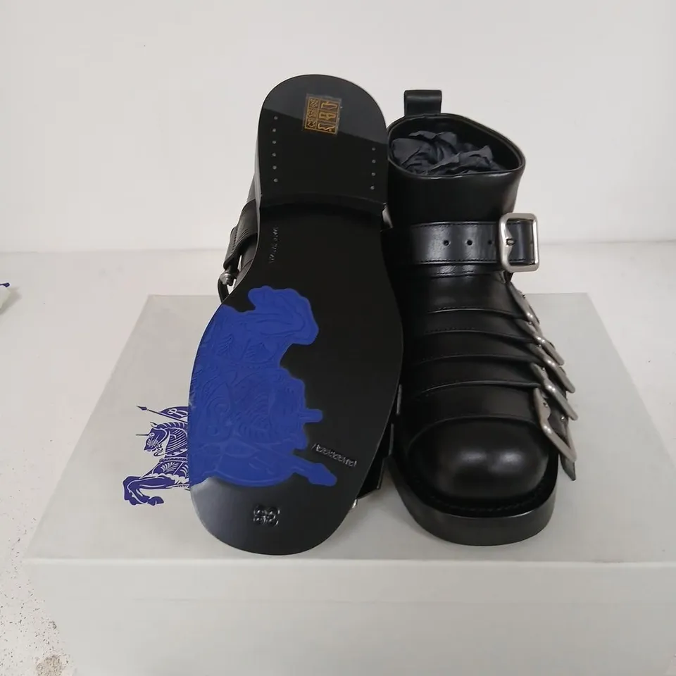 BURBERRY LEATHER STRAP BOOTS – BLACK, UK 5.5 (EU 38)