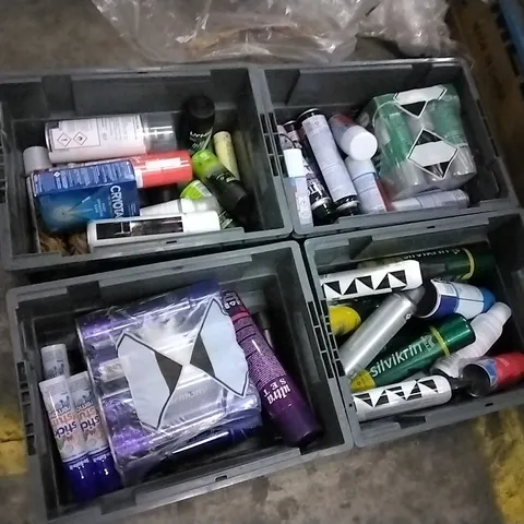4 TRAYS OF ASSORTED ITEMS TO INCLUDE: ULTRA SET HAIR SPRAY, ELECTRIC C6 CLOUDBURST, STICKY STUFF REMOVER ETC