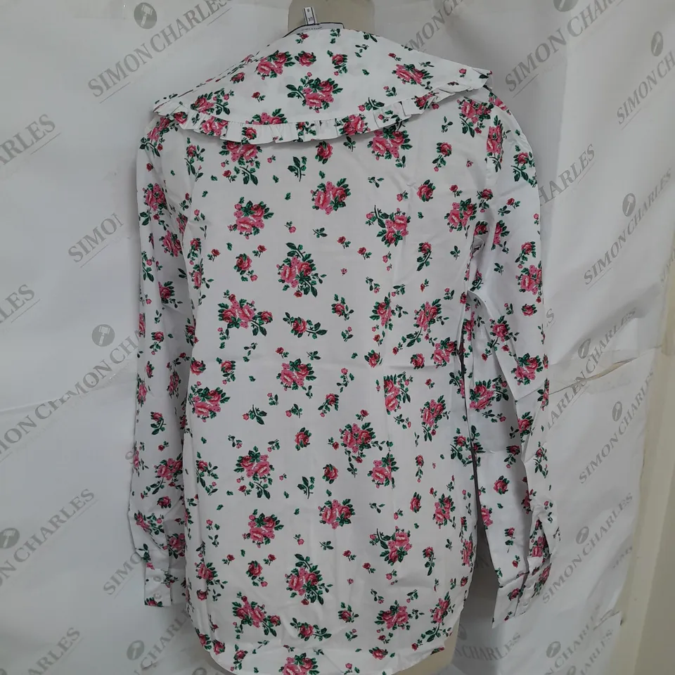 BOUTIQUE BY HAWES & CURTIS PRETTY ROSES BLOUSE IN WHITE/PINK SIZE S