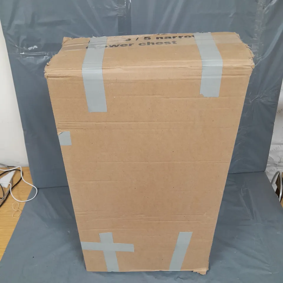 BOXED WHITE 5 NARROW DRAWER CHEST - COLLECTION ONLY 