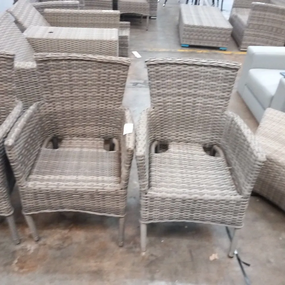 FOUR ASSORTED RATTAN EFFECT GARDEN CHAIRS