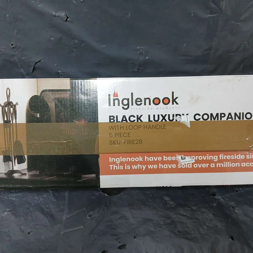 BOXED INGLENOOK FIREPLACE BLACK LUXURY COMPANION SET 