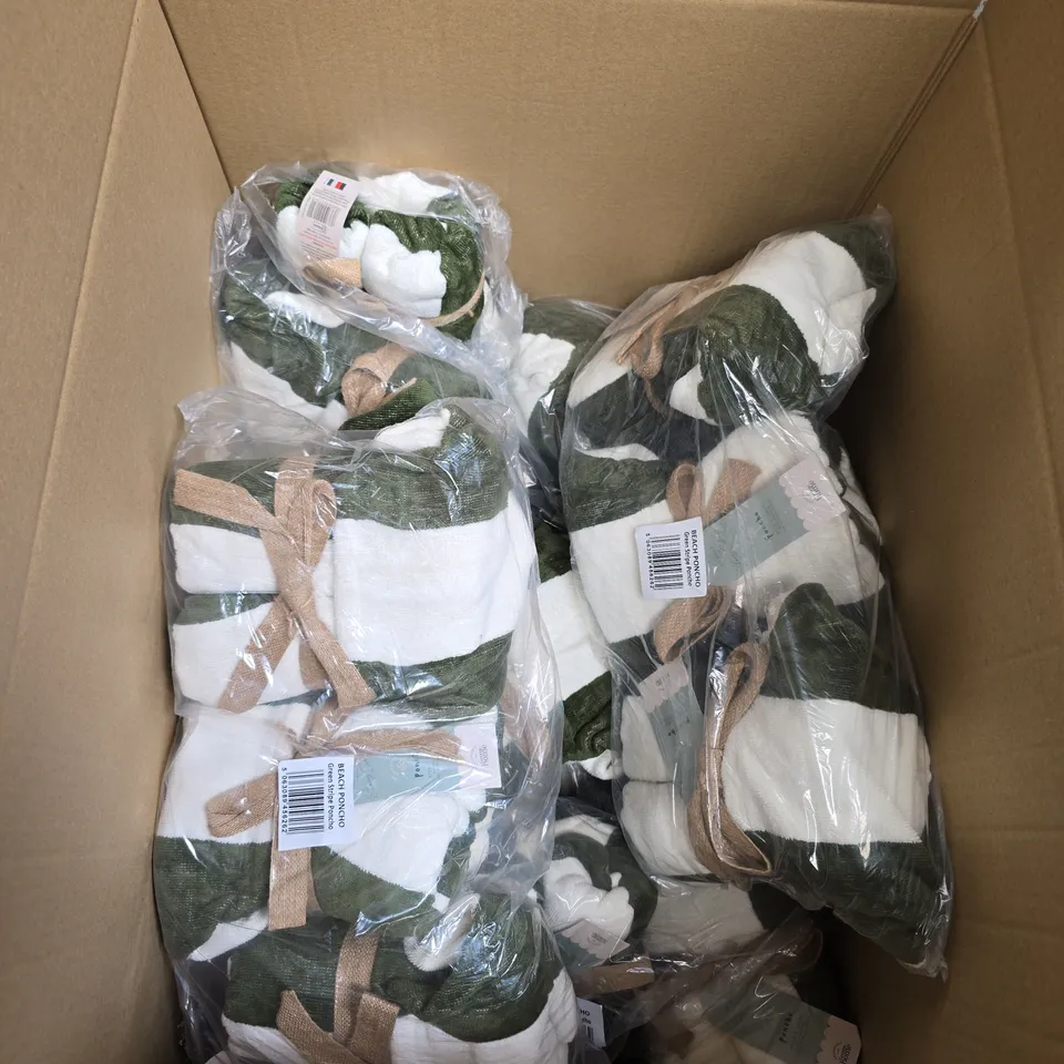 BOX OF APPROX 24 ASSORTED GREEN STRIPE PONCHO'S 