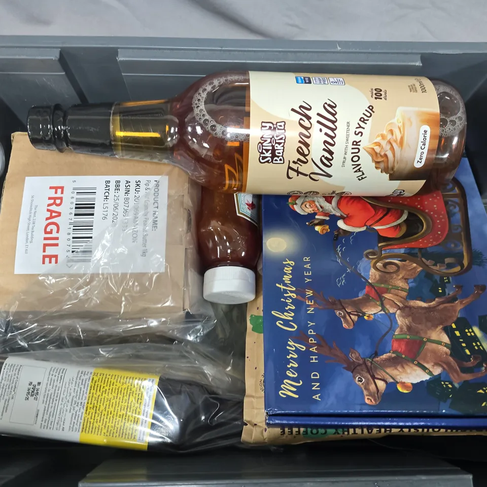 APPROXIMATELY 10 ASSORTED FOOD & DRINK ITEMS TO INCLUDE HEINZ MAYONNAISE, FRENCH VANILLA FLAVOUR SYRUP, BRAZILLIAN LOVE AFFAIR HOME COFFE BEANS, ETC - COLLECTION ONLY