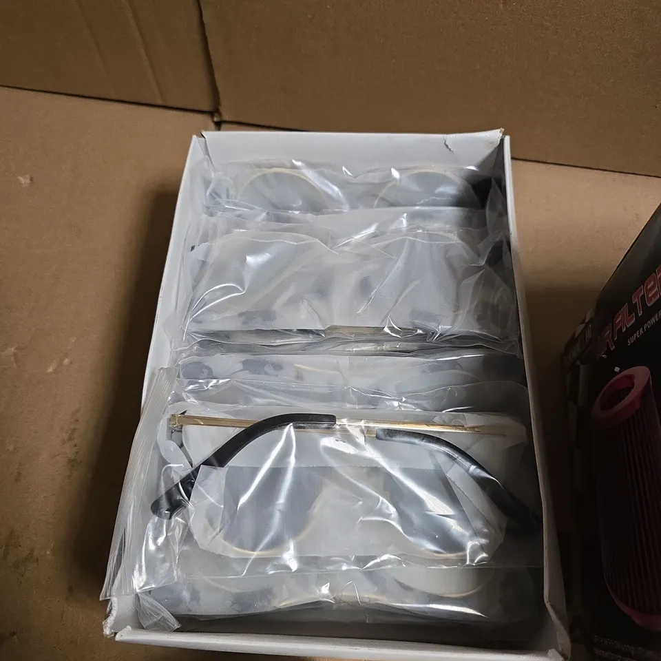 BOX OF APPROXIMATELY 20 ASSORTED ITEMS INCLUDING SUNGLASSES AND AIR FILTER 