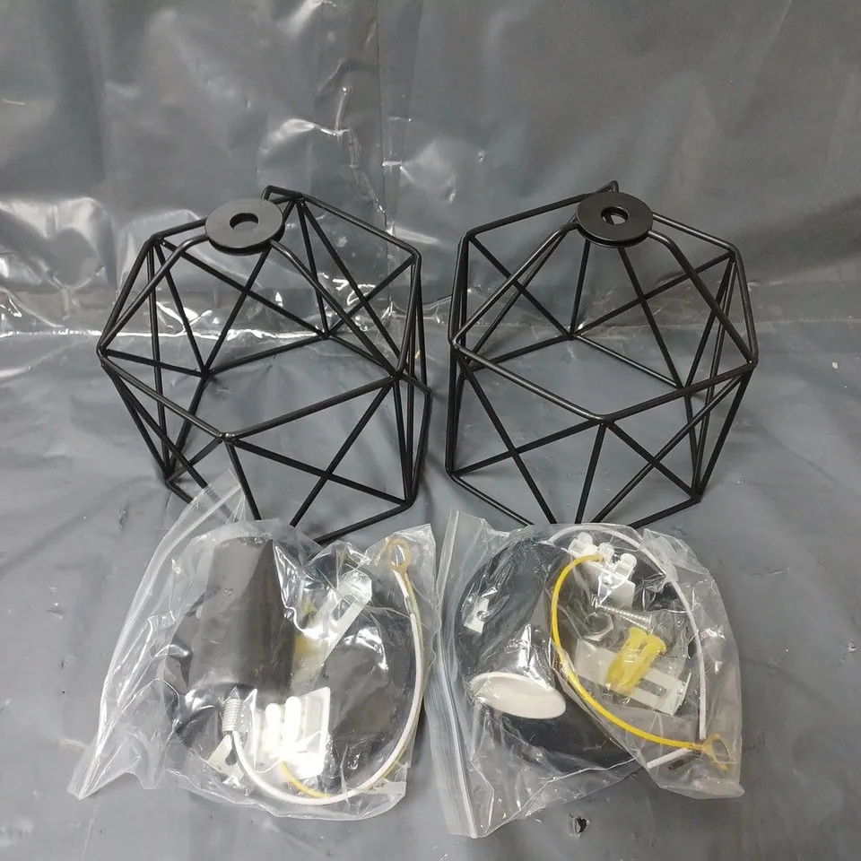 SET OF 2 BIRD CAGE STYLE LIGHT SHADES WITH FITTINGS BLACK