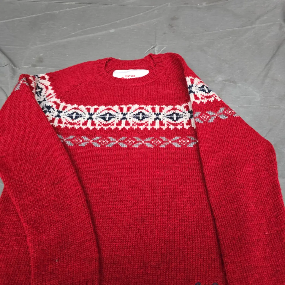 SUPERDRY VINTAGE NORDIC KNIT SWEATER – RED, SIZE S