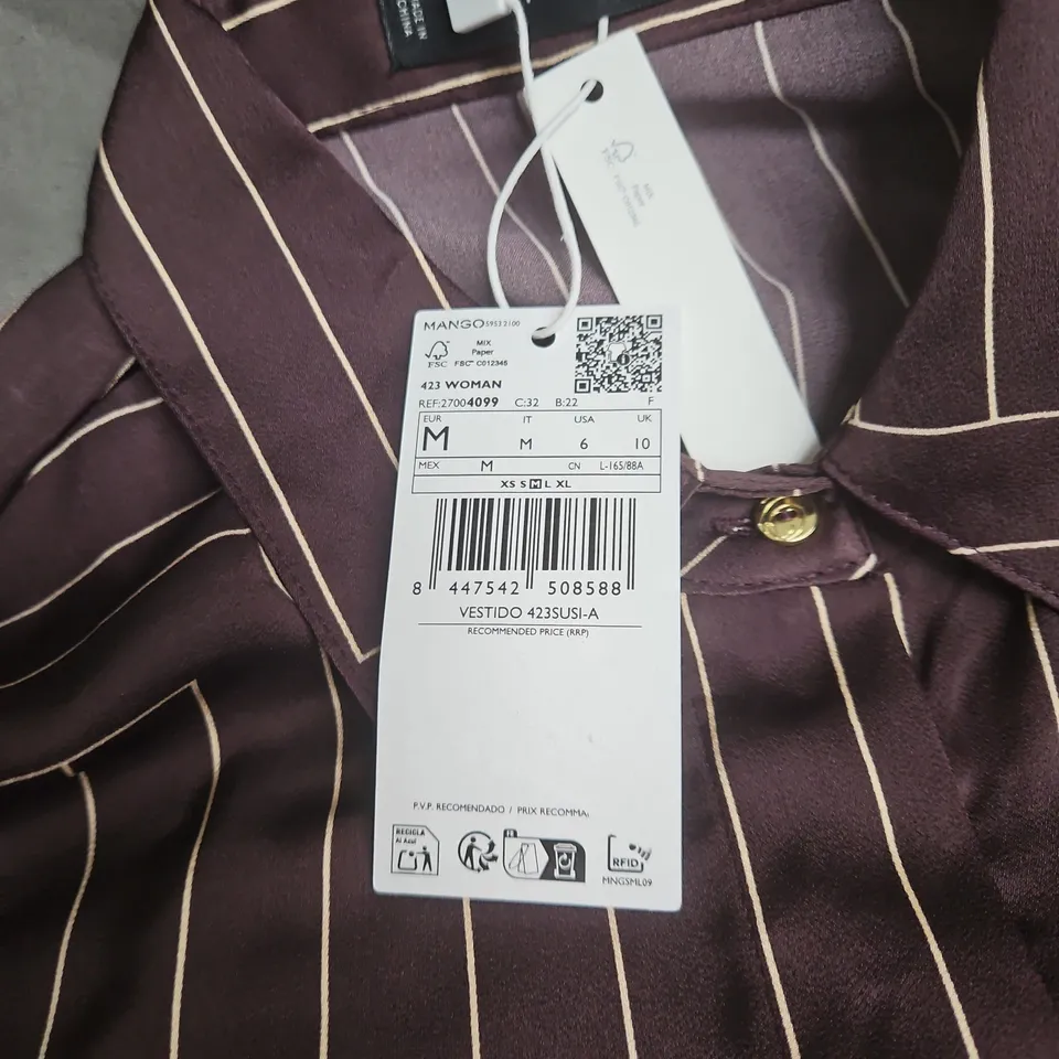 MANGO MNG WOMAN STRIPED SHIRT DRESS – PURPLE/BROWN SIZE 10