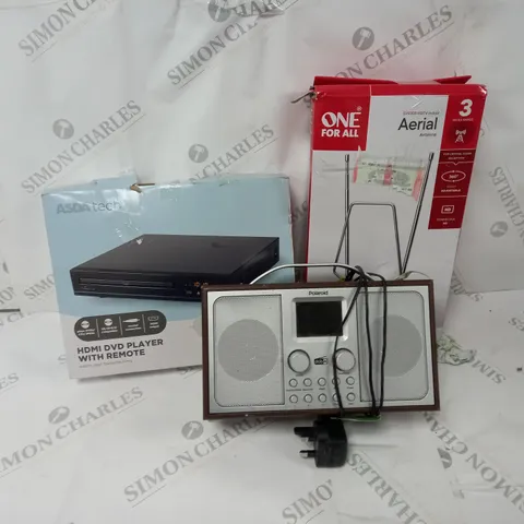 APPROXIMATELY 20 ASSORTED ITEMS TO INCLUDE DVD PLAYER, DAB+ RADIO, HDTV INDOOR AERIAL ETC.