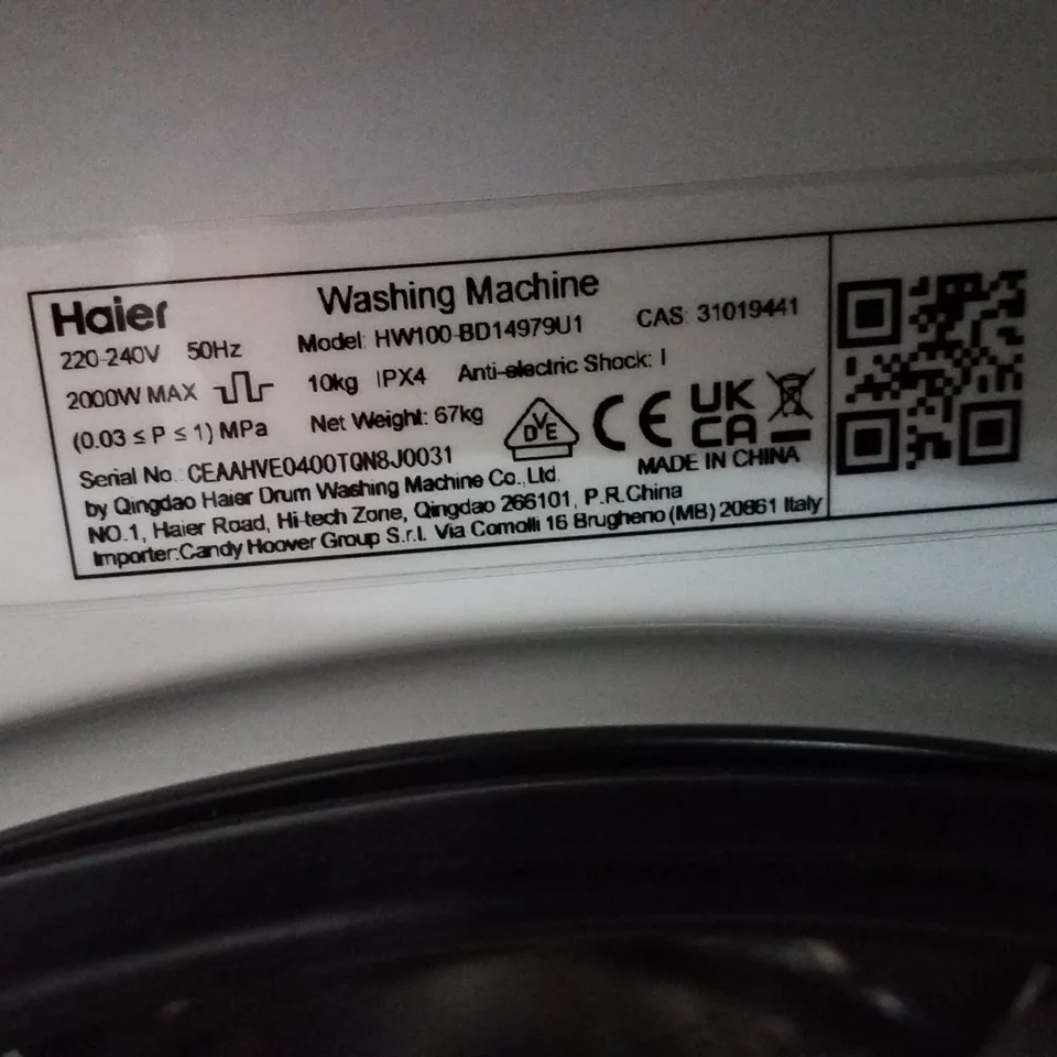 HAIER FREESTANDING WASHING MACHINE 10KG WHITE - UNPROCESSED RAW RETURN