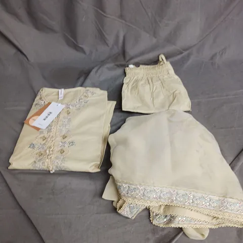 ETHNIC 3PCE EMBROIDERED SUIT IN PALE OLIVE SIZE S