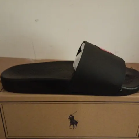 BOXED PAIR OF POLO RALPH LAUREN SLIDES IN BLACK - UK12