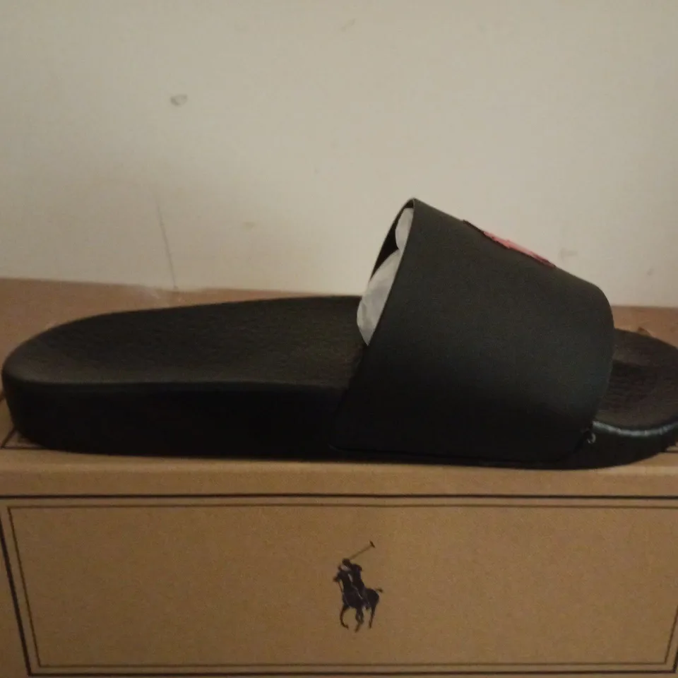 BOXED PAIR OF POLO RALPH LAUREN SLIDES IN BLACK - UK12