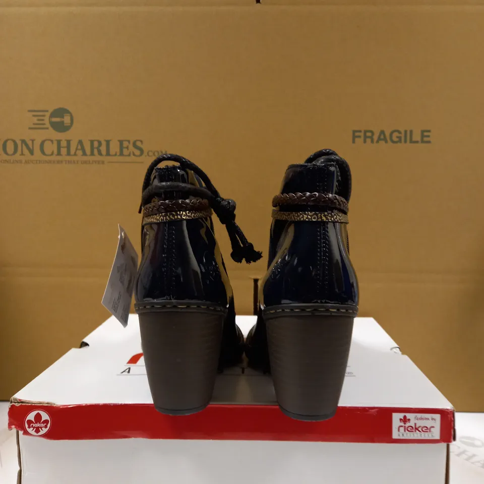 RIEKER TASSLE NAVY ANKLE BOOTS - SIZE UK 6