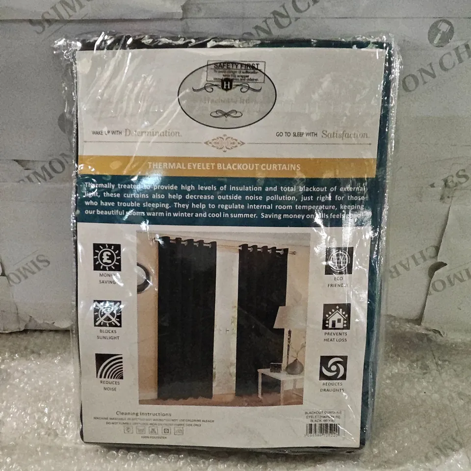 BLACKOUT CURTAINS WITH EYELETS – 168CM X 229CM, BLACK