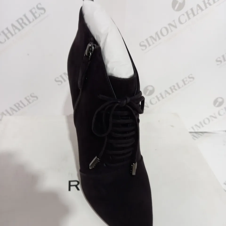 BOXED REISS SUEDE CHOCOLATE BOOT HEELS - SIZE 7
