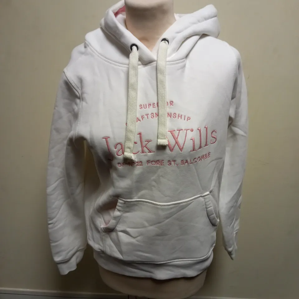 JACK WILLS HUNSTON GRAPHIC LOGO HOODIE, GREY MARL, UK 8