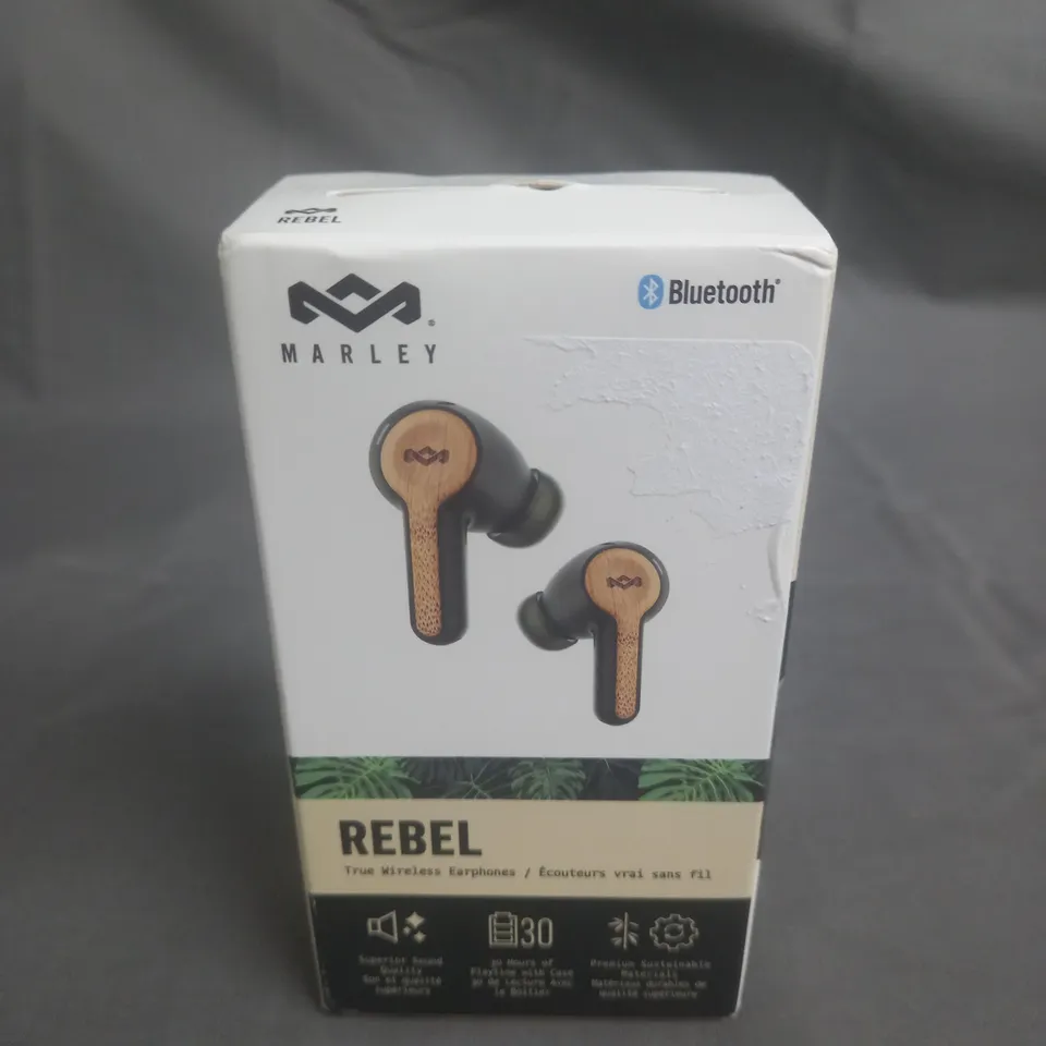 BOXED MARLEY REBEL TRUE WIRELESS EARPHONES - BLACK 