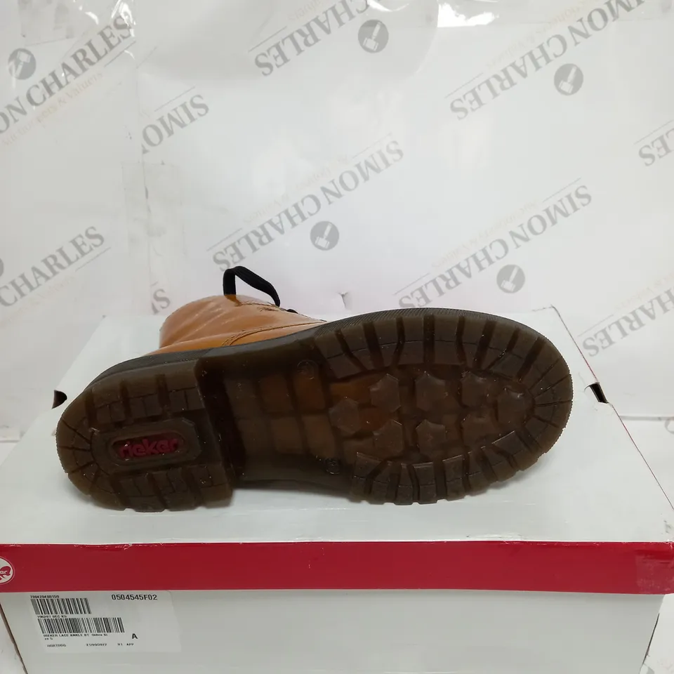 BOXED RIEKER LACE ANKLE BOOTS SIZE 5 OCHRE