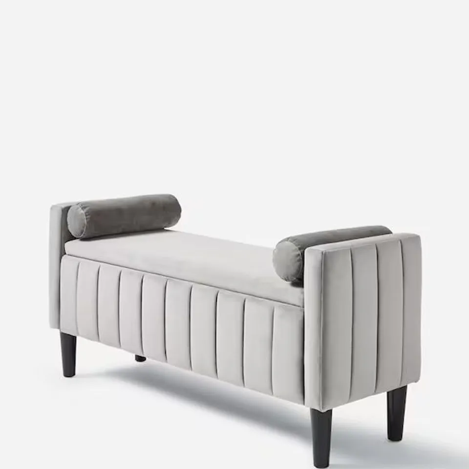 BOXED ELOISE WINGED VELVET STORAGE OTTOMAN - PEWTER