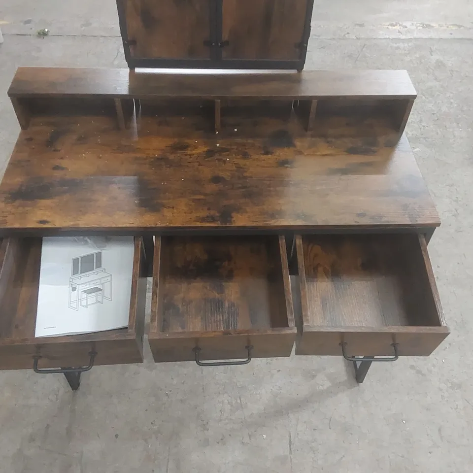 HANS DRESSING TABLE SET WITH MIRROR COLOUR (TOP/FRAME):RUSTIC BROWN/BLACK
