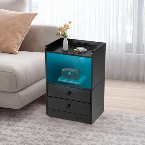 BOXED METRO LANE BEDSIDE TABLE WITH CHARGING STATION & LED LIGHTS FOR BED (1 BOX)